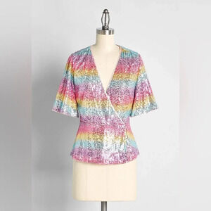 MODCLOTH NWOT Sparkling Spectrums Surplice Peplum Top in Pink